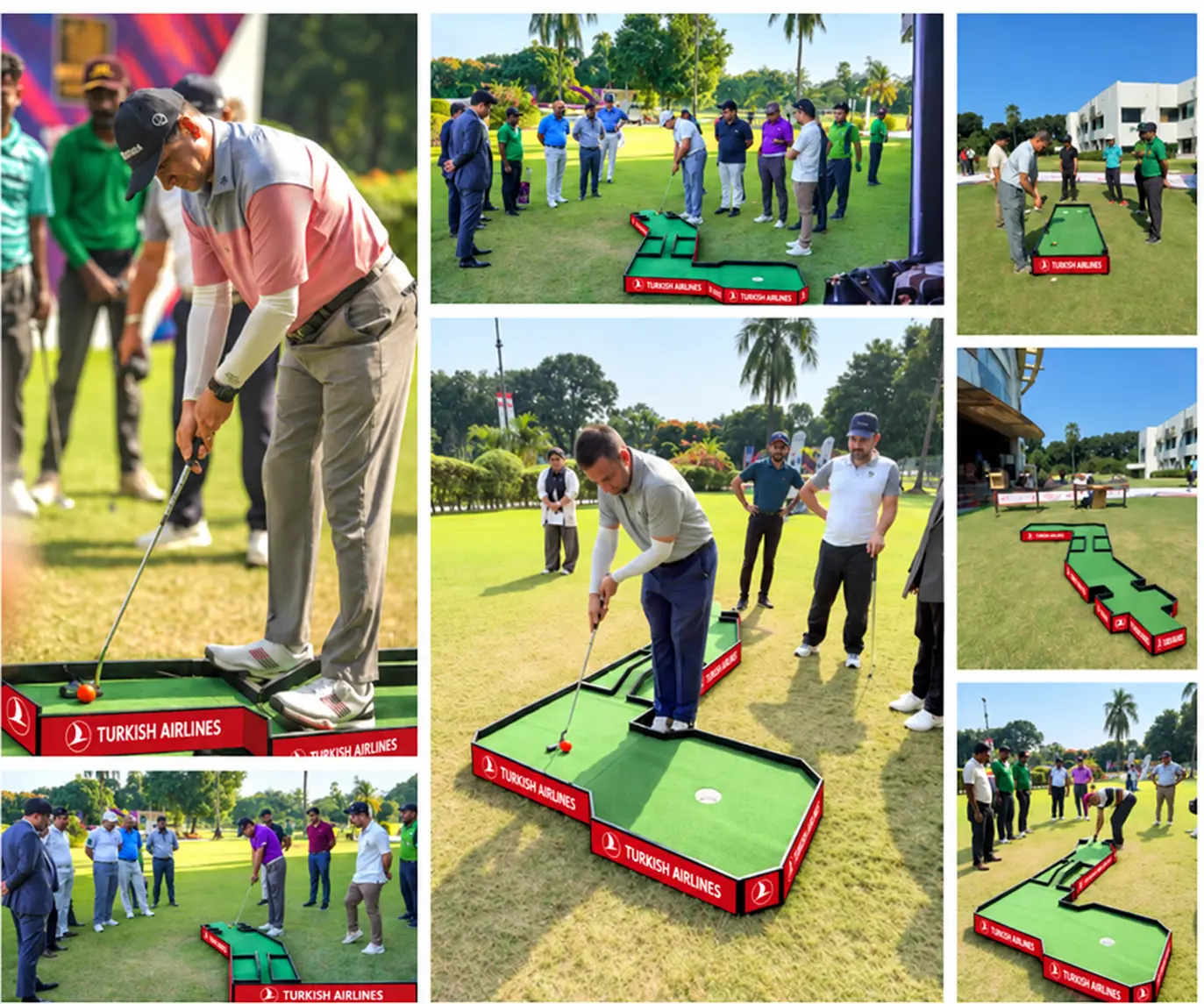 Collage of sponsor-branding mockups across mini golf course layouts